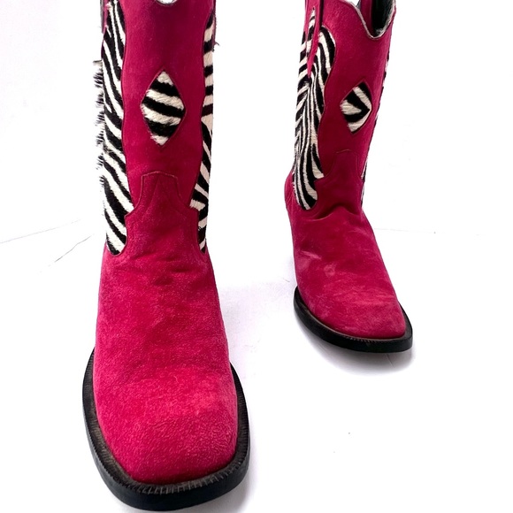 Vintage Code West Cowboy Boots Statement Western Genuine Leather Red Tan Black 7 - Picture 3 of 14